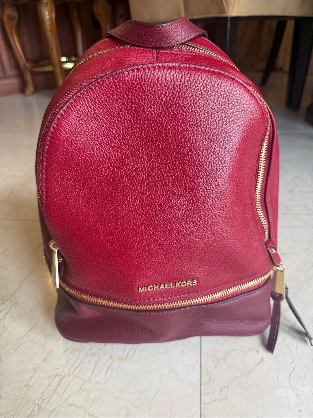 Michael Kors Burgundy Red Pebbled Leather Backpack with Gold Hardware NEVER USED